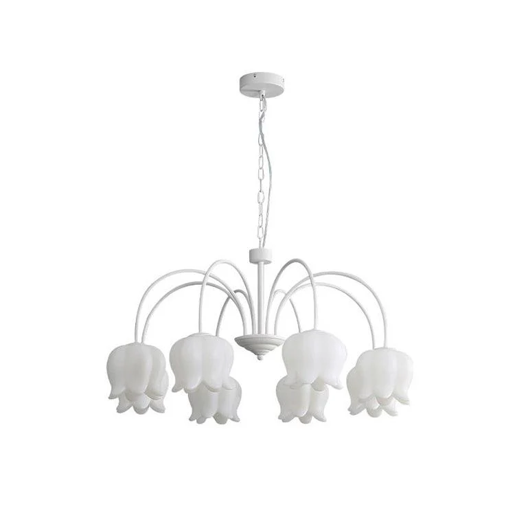 Lustra Chandelier Bell Shade Curved Arm White Floral Elegant - Image 39