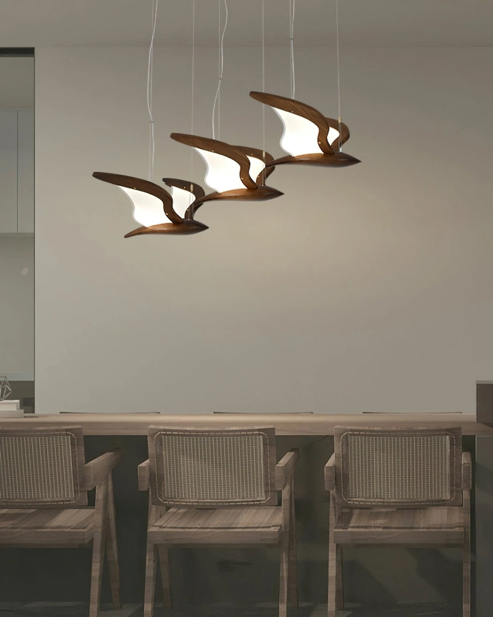 Lustra Chandelier Bird Form Wood Sculptural - Image 16