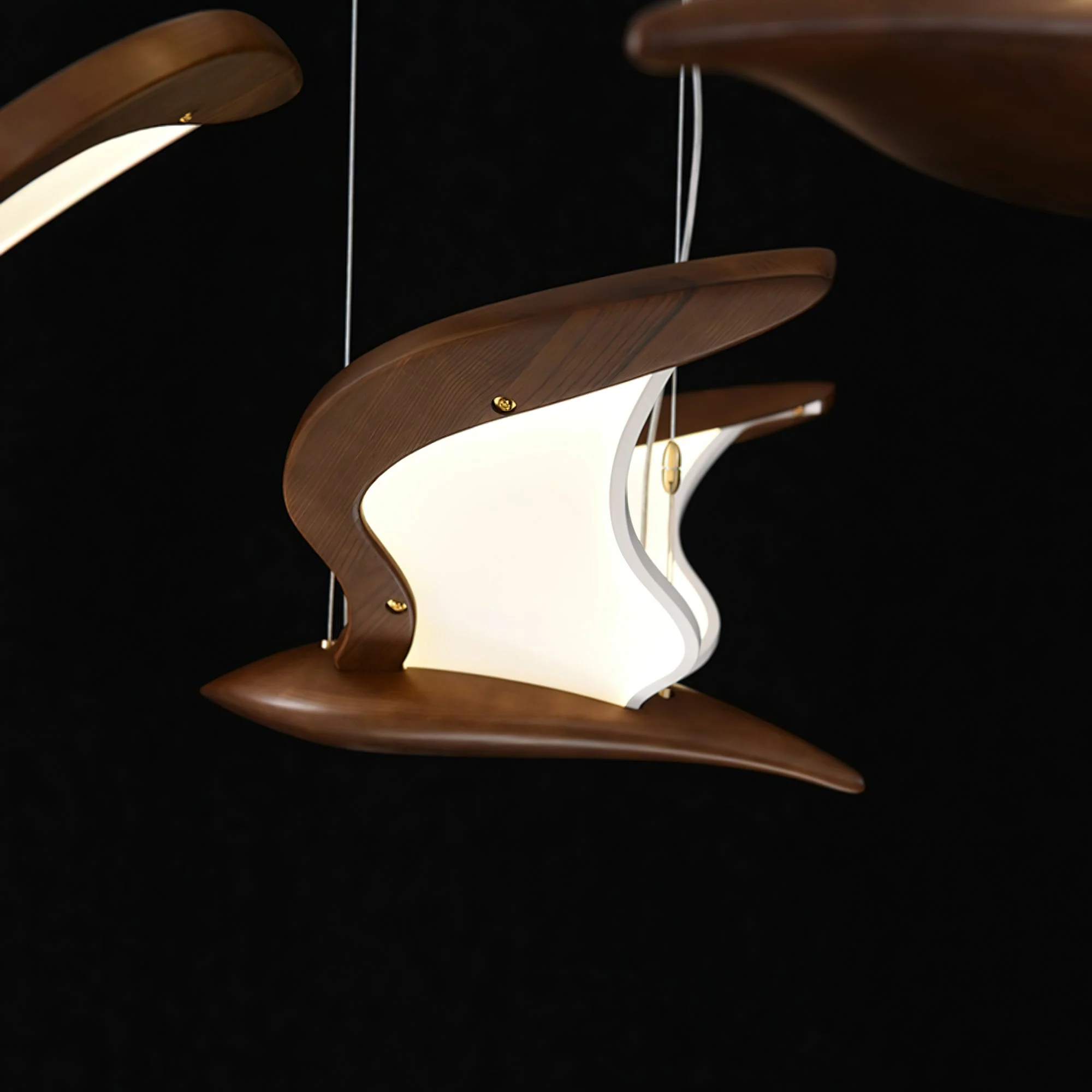 Lustra Chandelier Bird Form Wood Sculptural - Image 17