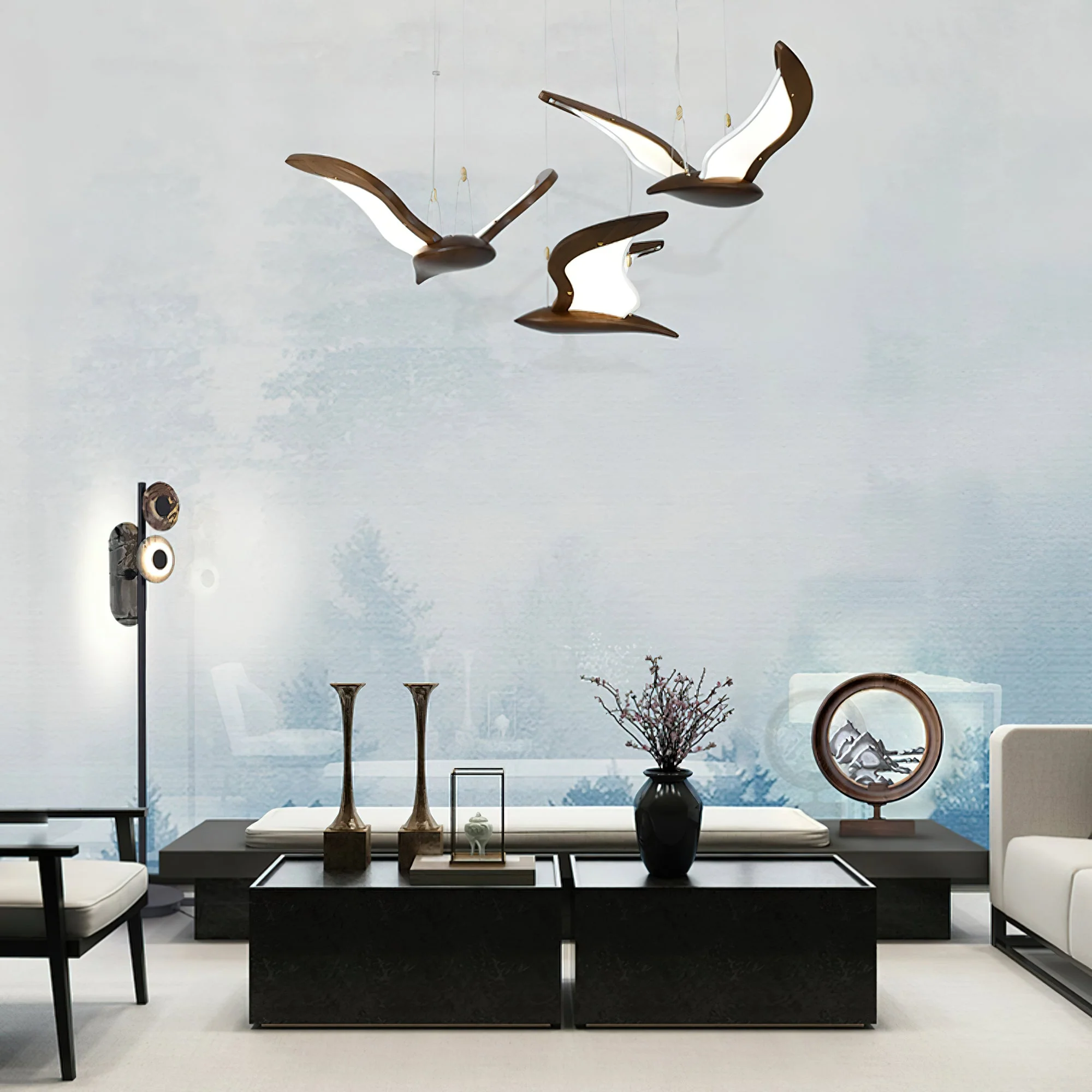 Lustra Chandelier Bird Form Wood Sculptural - Image 2