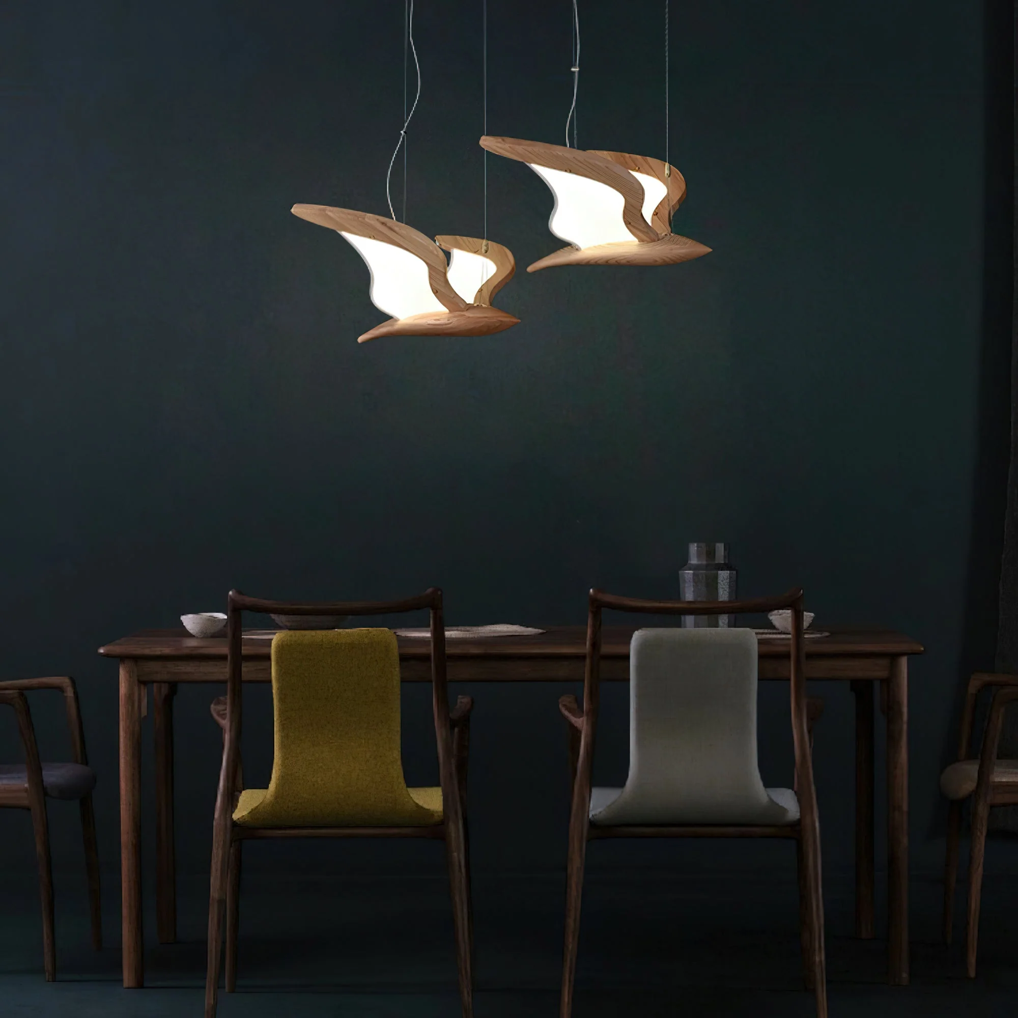 Lustra Chandelier Bird Form Wood Sculptural - Image 3