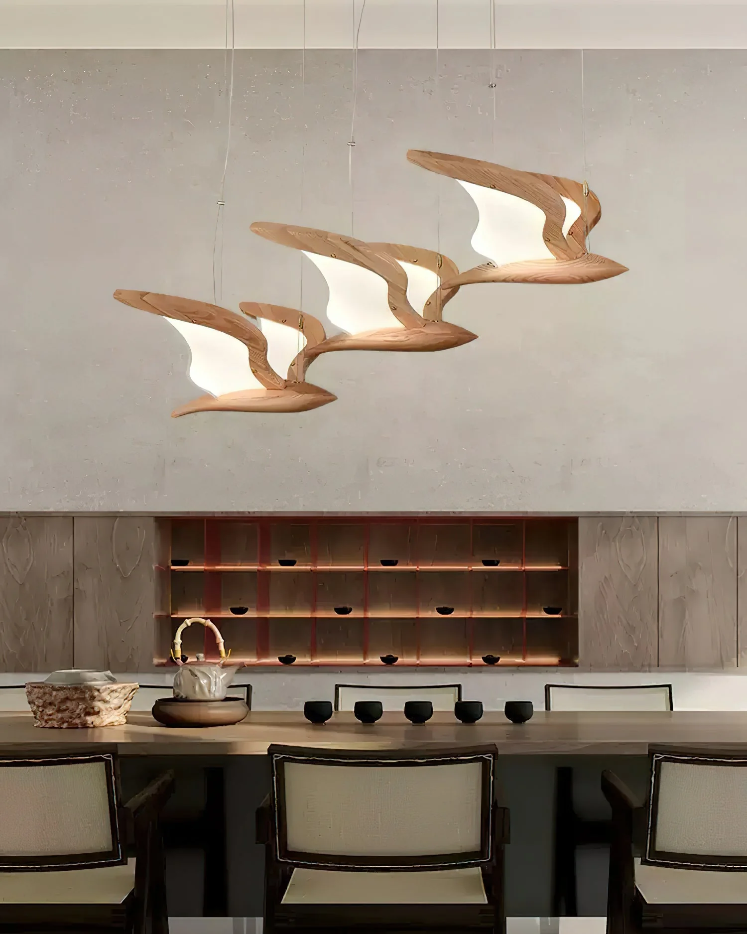 Lustra Chandelier Bird Form Wood Sculptural - Image 40