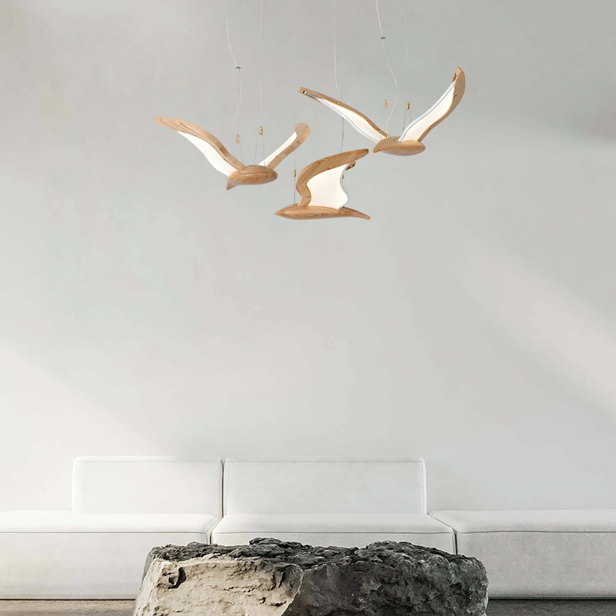 Lustra Chandelier Bird Form Wood Sculptural - Image 5