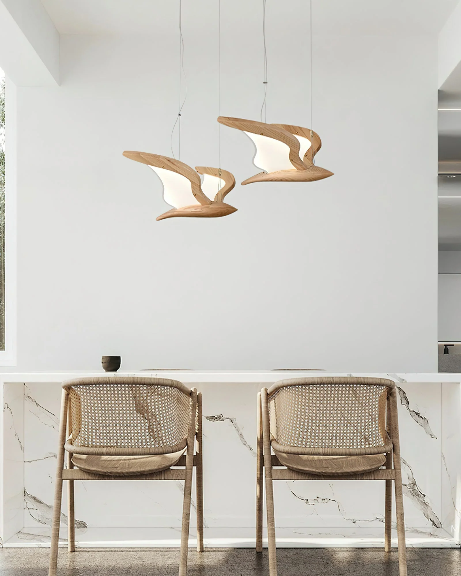 Lustra Chandelier Bird Form Wood Sculptural - Image 6