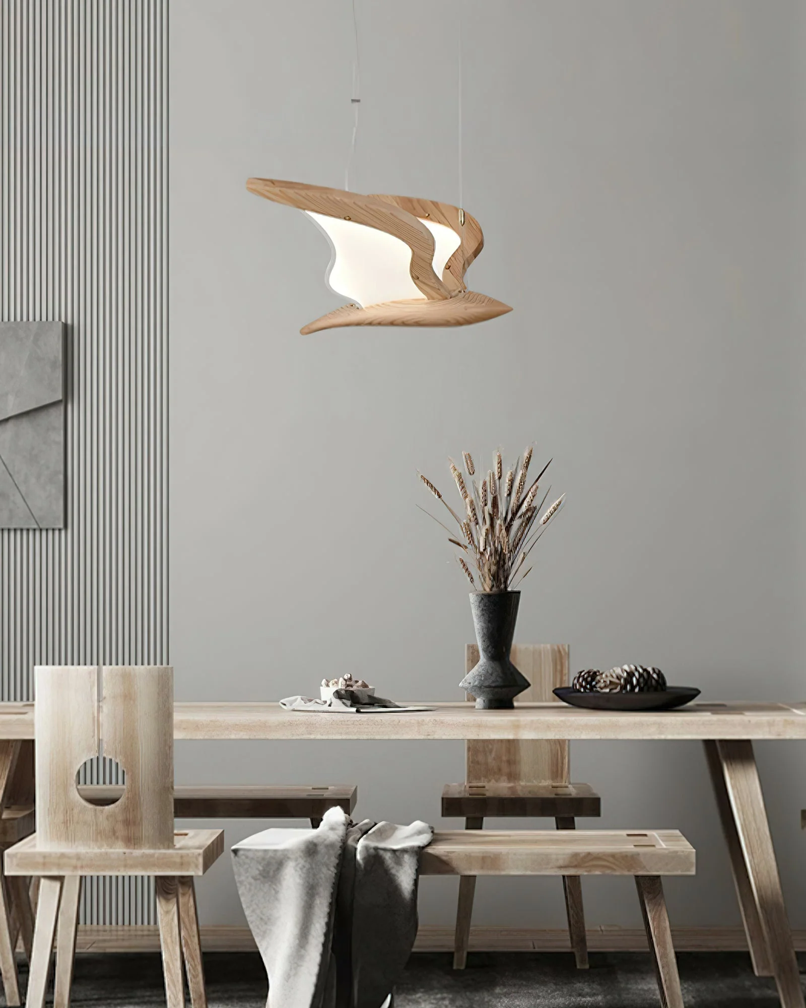 Lustra Chandelier Bird Form Wood Sculptural - Image 7