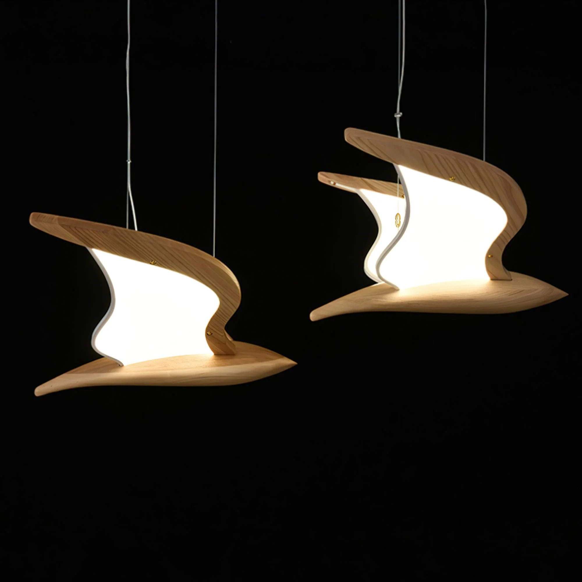 Lustra Chandelier Bird Form Wood Sculptural - Image 8