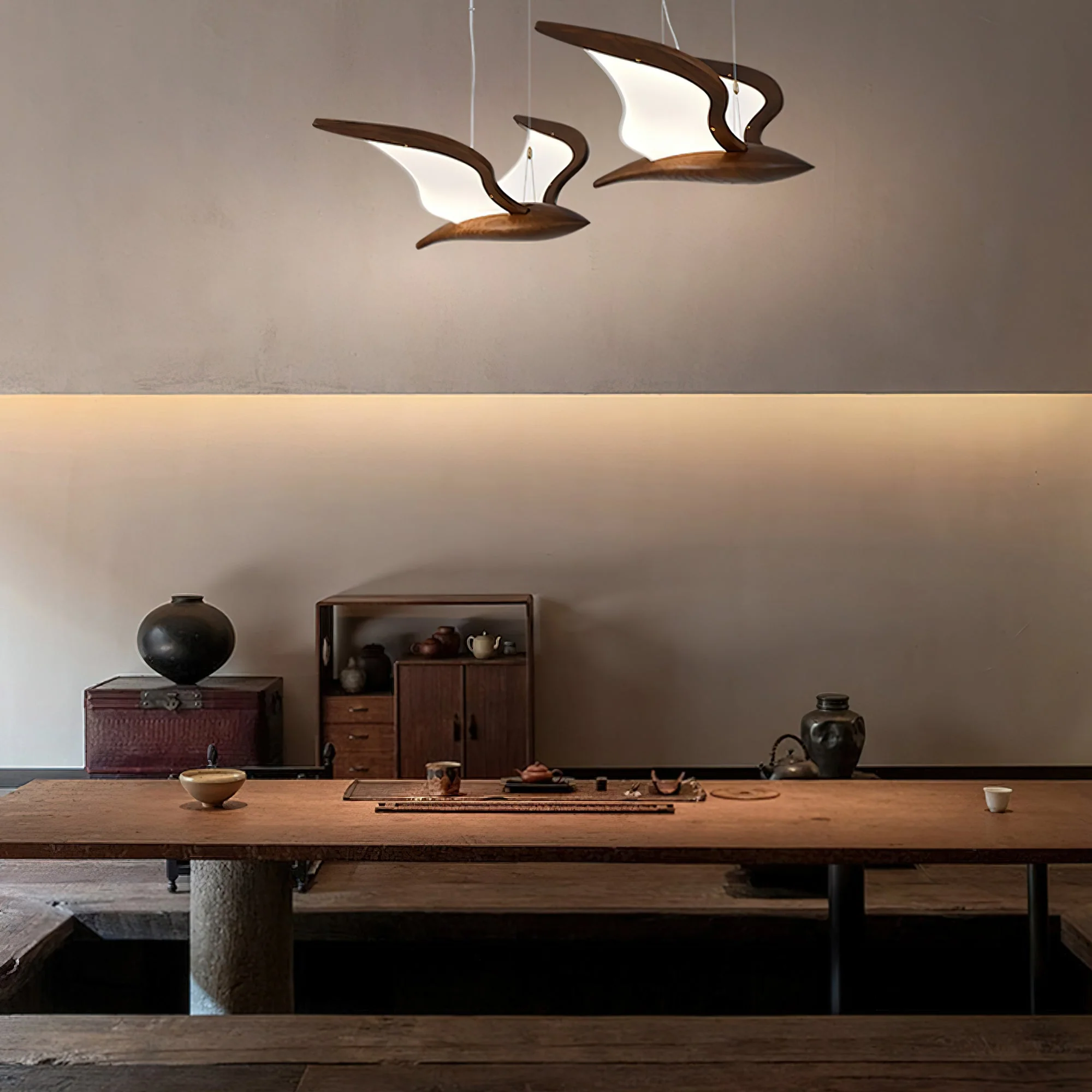 Lustra Chandelier Bird Form Wood Sculptural - Image 9
