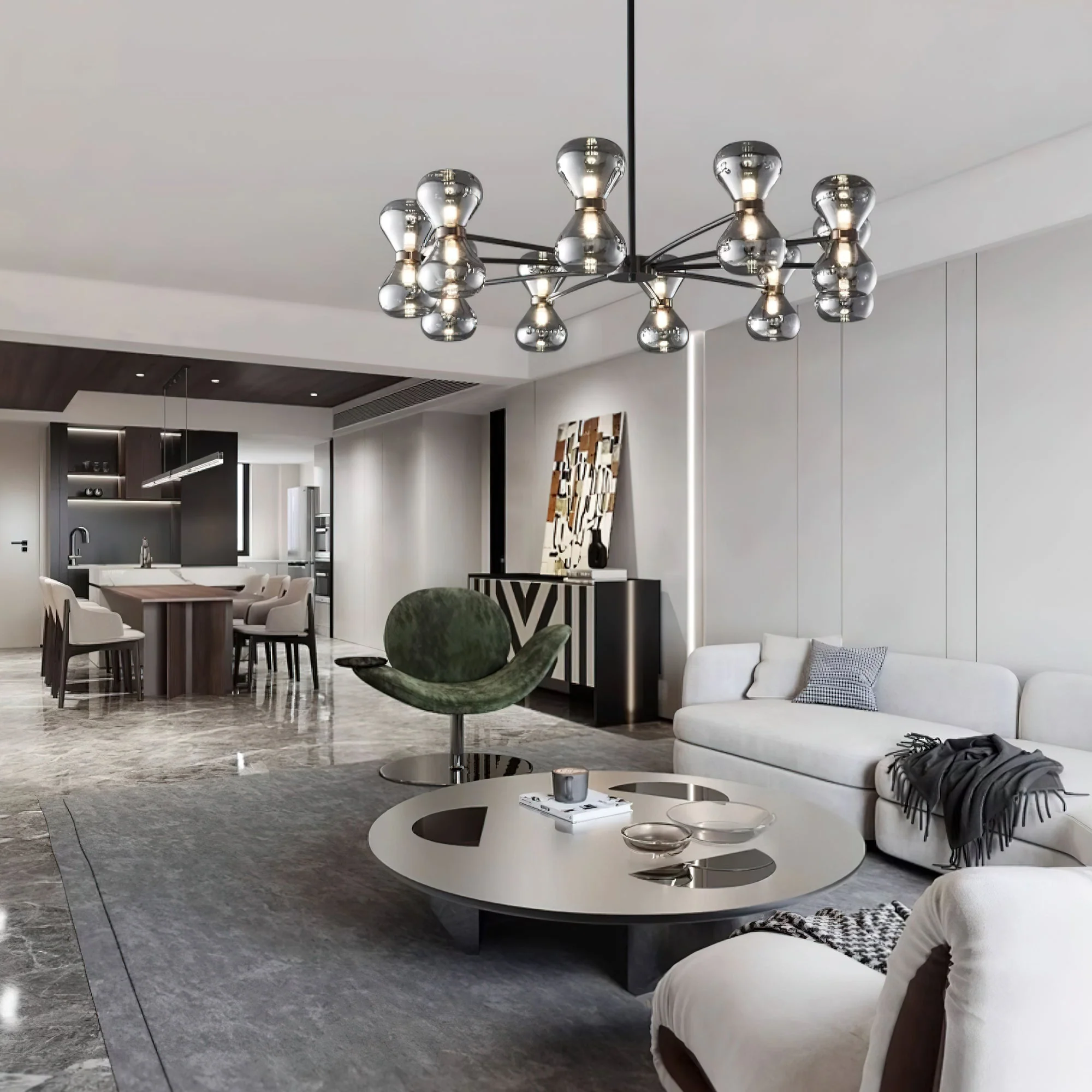 Lustra Chandelier Black Frame Smoked Glass Bold - Image 12