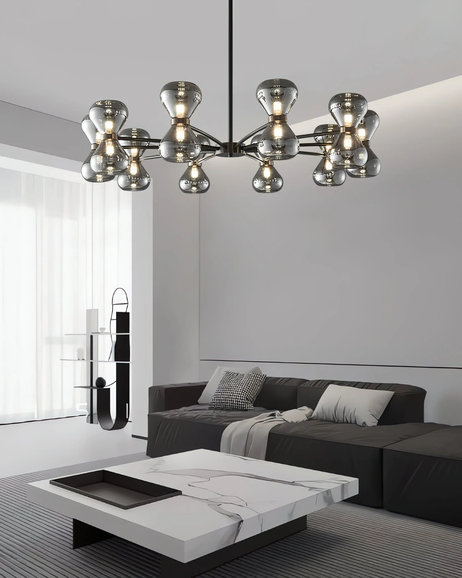 Lustra Chandelier Black Frame Smoked Glass Bold - Image 17
