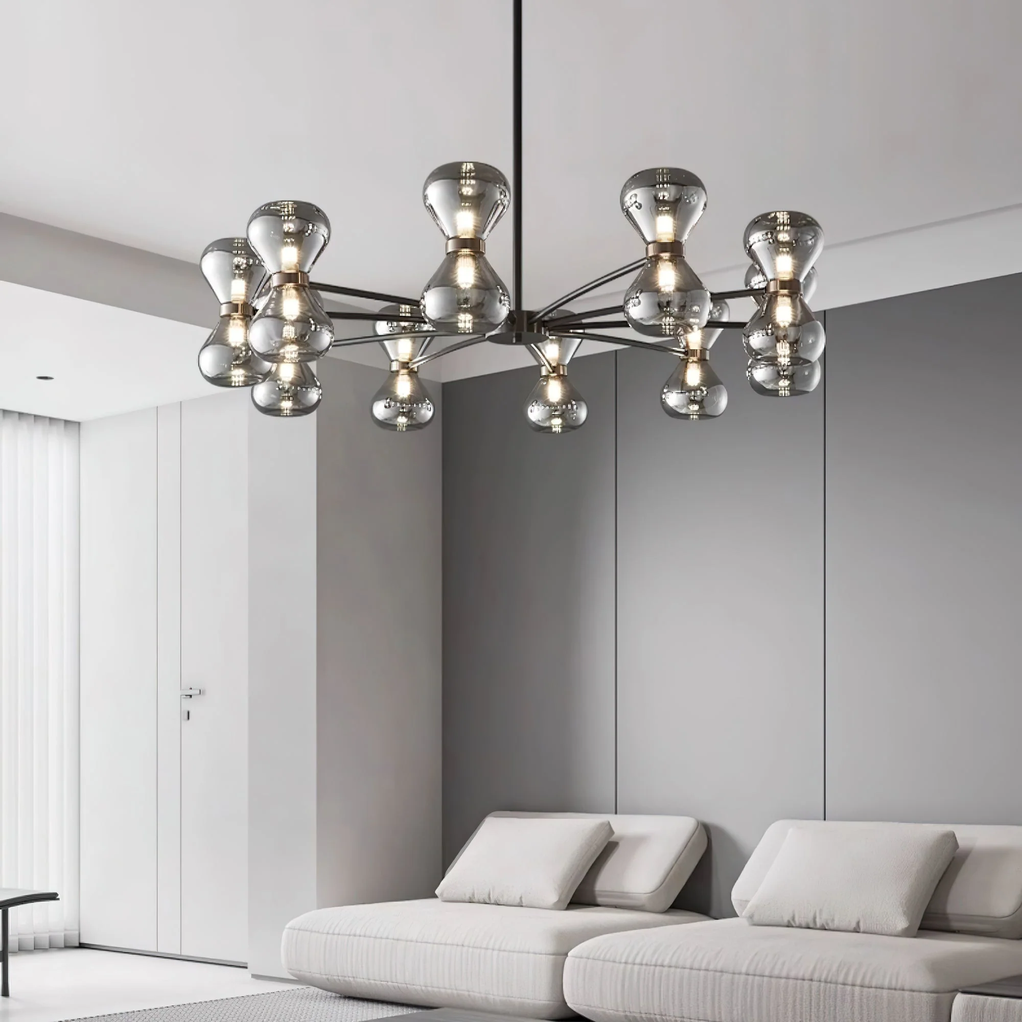 Lustra Chandelier Black Frame Smoked Glass Bold - Image 18