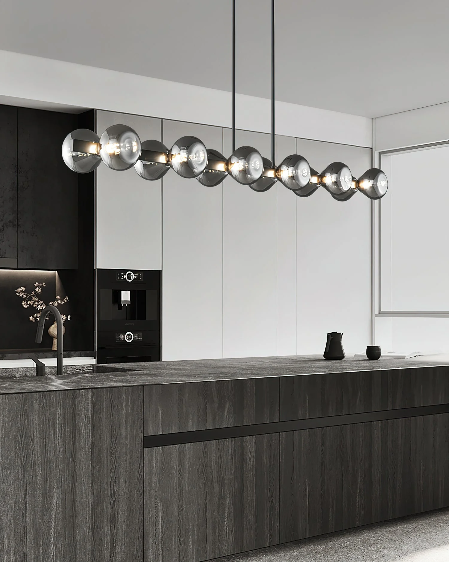 Lustra Chandelier Black Frame Smoked Glass Bold - Image 23