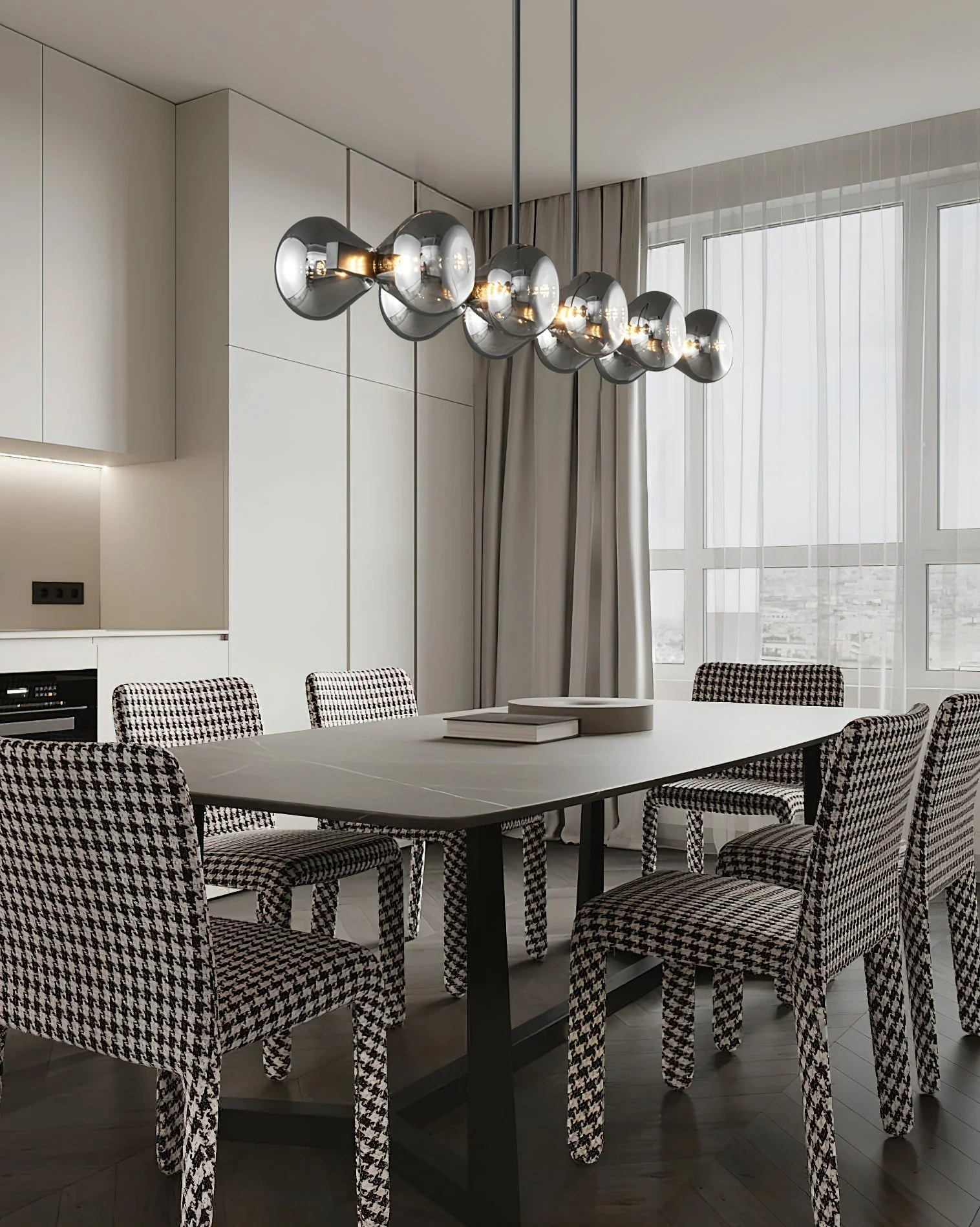 Lustra Chandelier Black Frame Smoked Glass Bold - Image 24