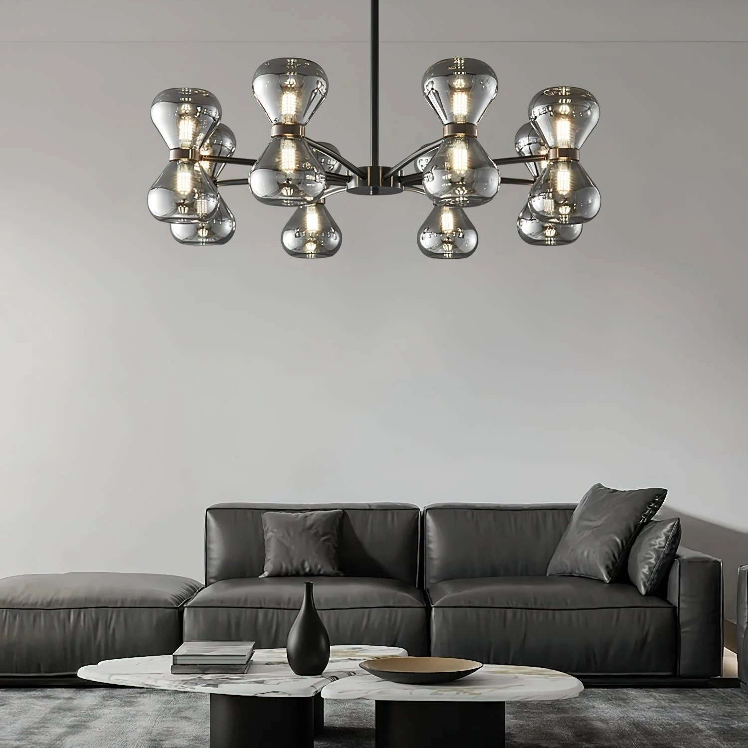 Lustra Chandelier Black Frame Smoked Glass Bold - Image 4