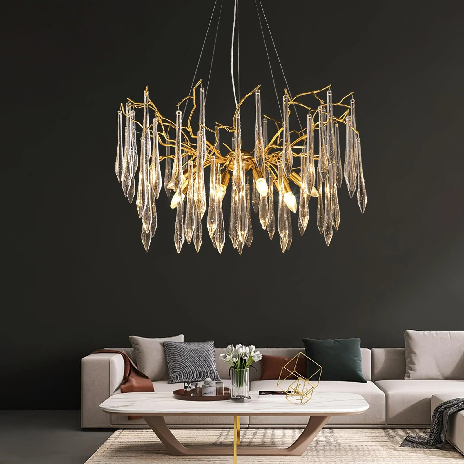 Lustra Chandelier Branch Crystal Pendant Sculptural Artistic - Image 4