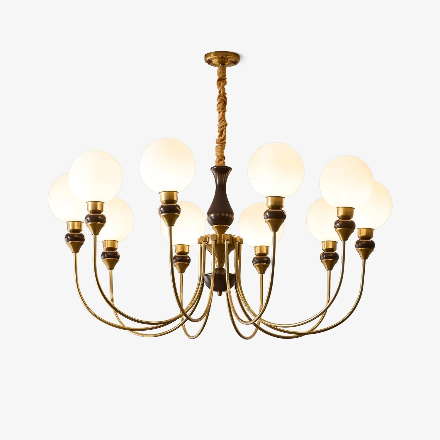 Lustra Chandelier Brass Arms Frosted Glass Globes