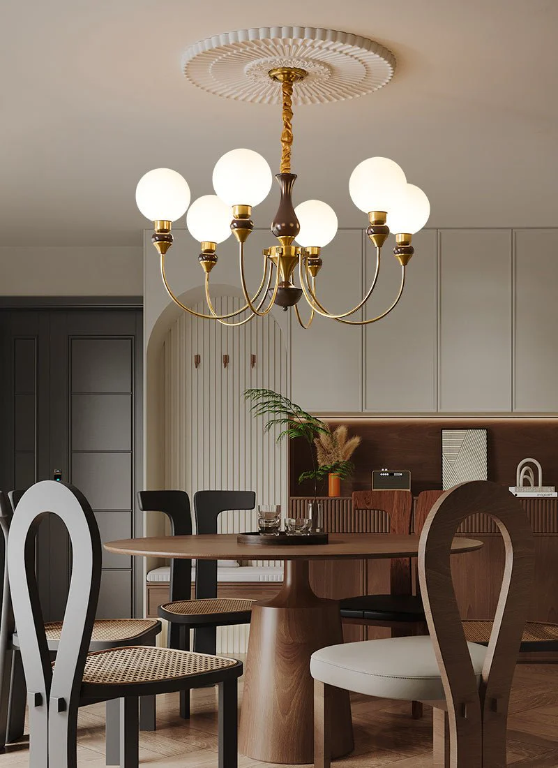 Lustra Chandelier Brass Arms Frosted Glass Globes - Image 12