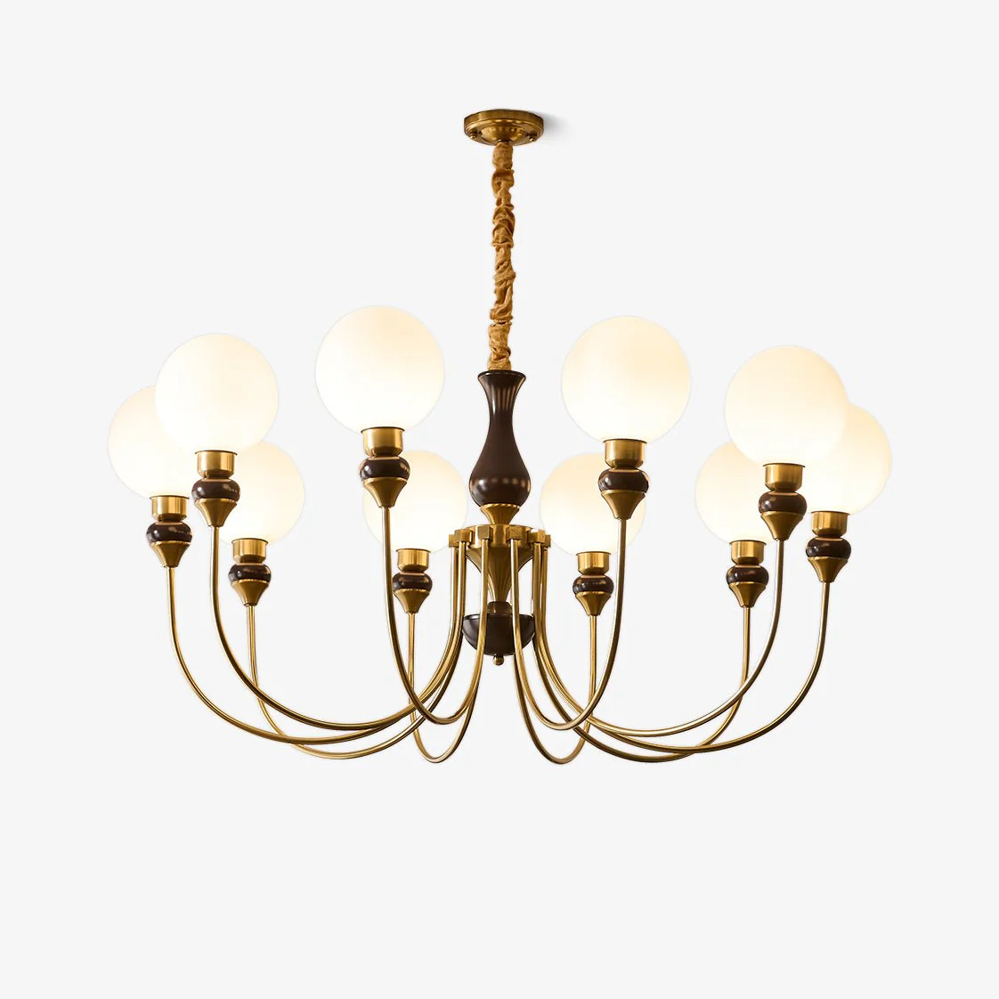 Lustra Chandelier Brass Arms Frosted Glass Globes - Image 14