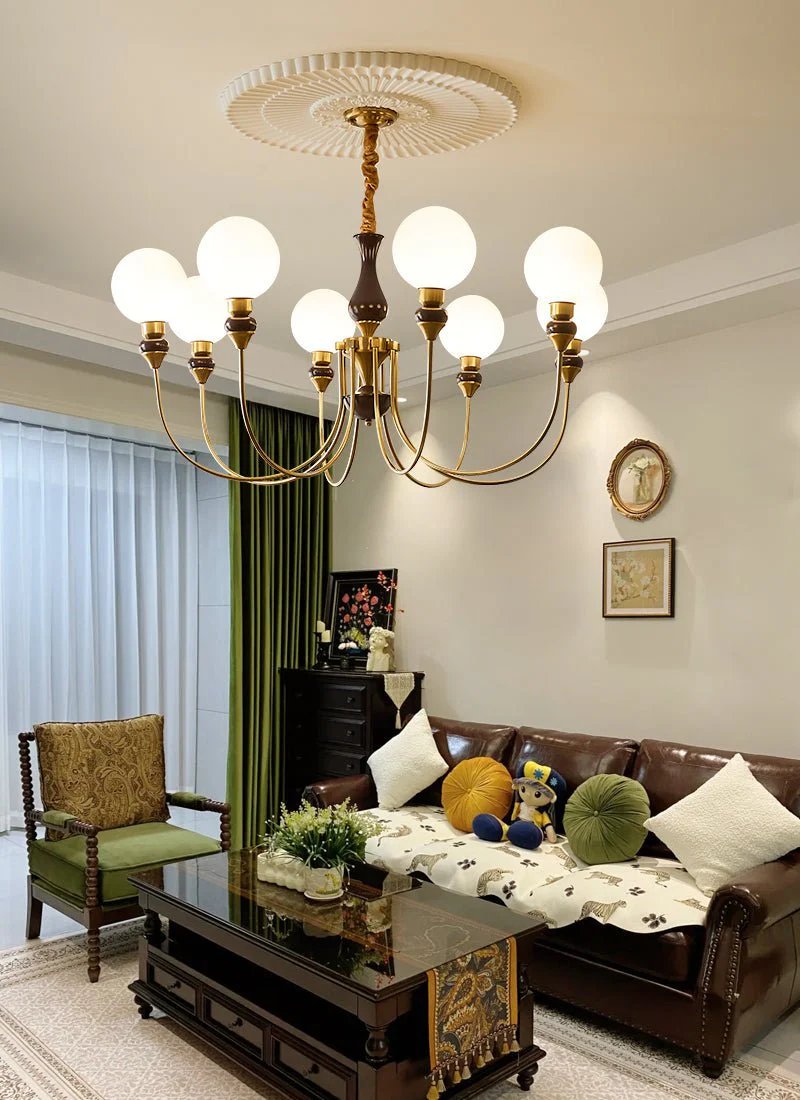 Lustra Chandelier Brass Arms Frosted Glass Globes - Image 22