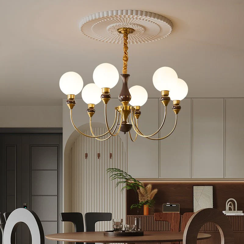 Lustra Chandelier Brass Arms Frosted Glass Globes - Image 23