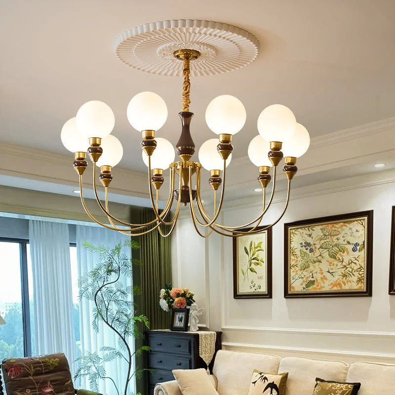 Lustra Chandelier Brass Arms Frosted Glass Globes - Image 26