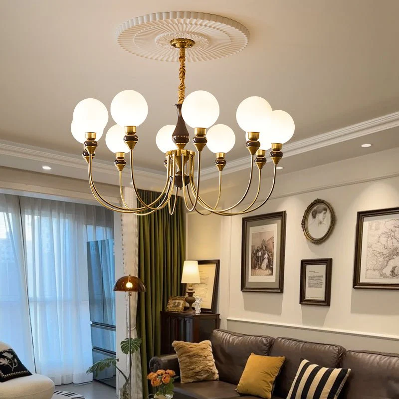 Lustra Chandelier Brass Arms Frosted Glass Globes - Image 27