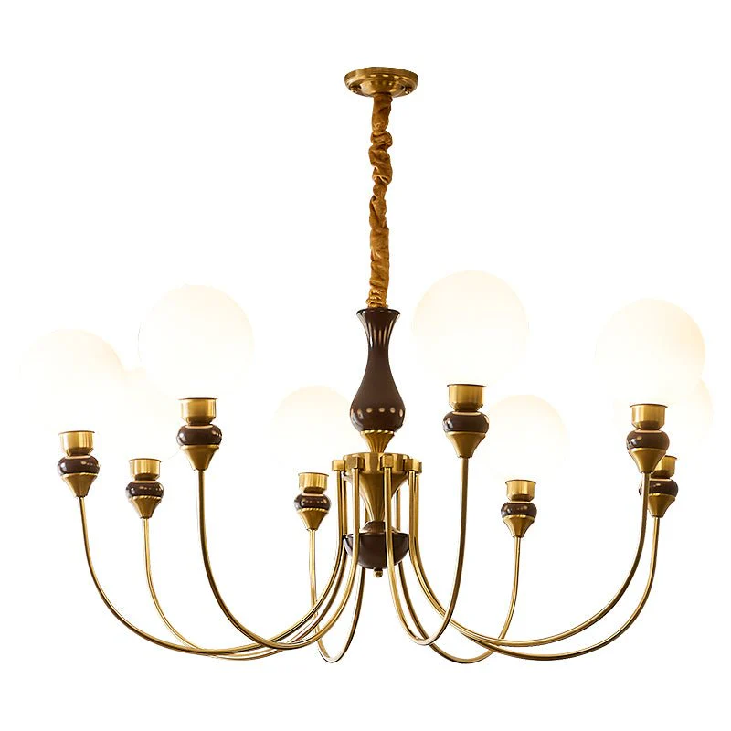 Lustra Chandelier Brass Arms Frosted Glass Globes - Image 28