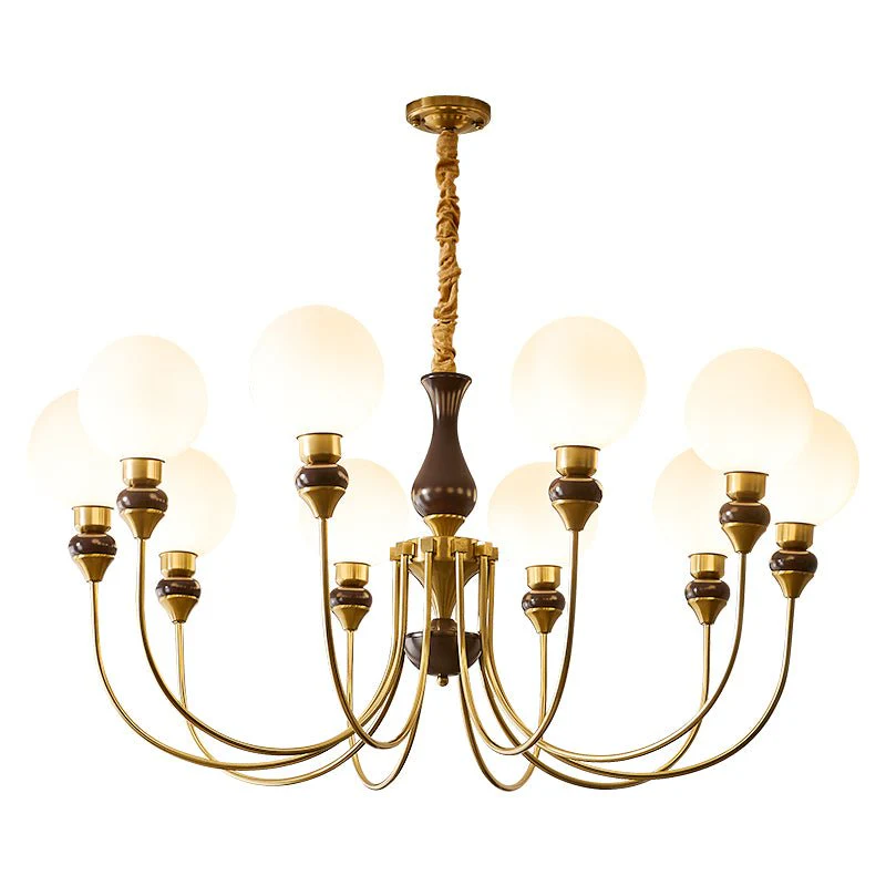Lustra Chandelier Brass Arms Frosted Glass Globes - Image 29