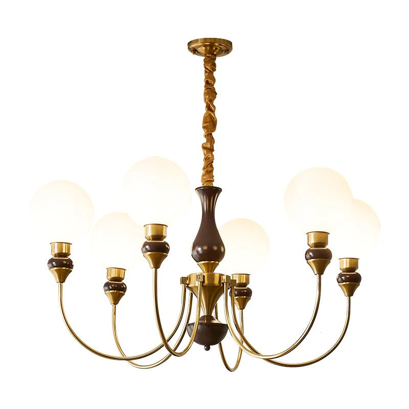 Lustra Chandelier Brass Arms Frosted Glass Globes - Image 30