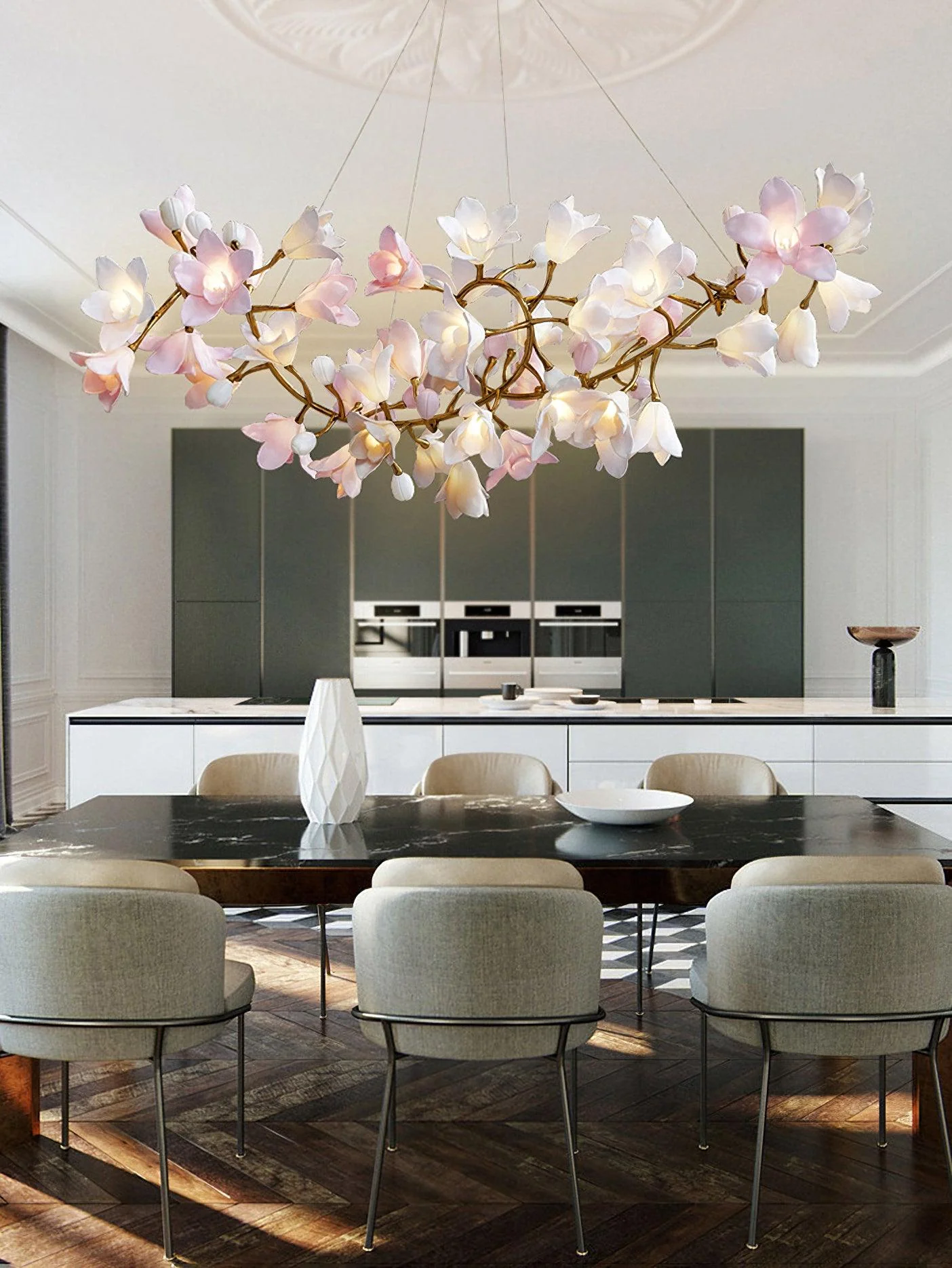 Lustra Chandelier Brass Ceramic Blossom - Image 24