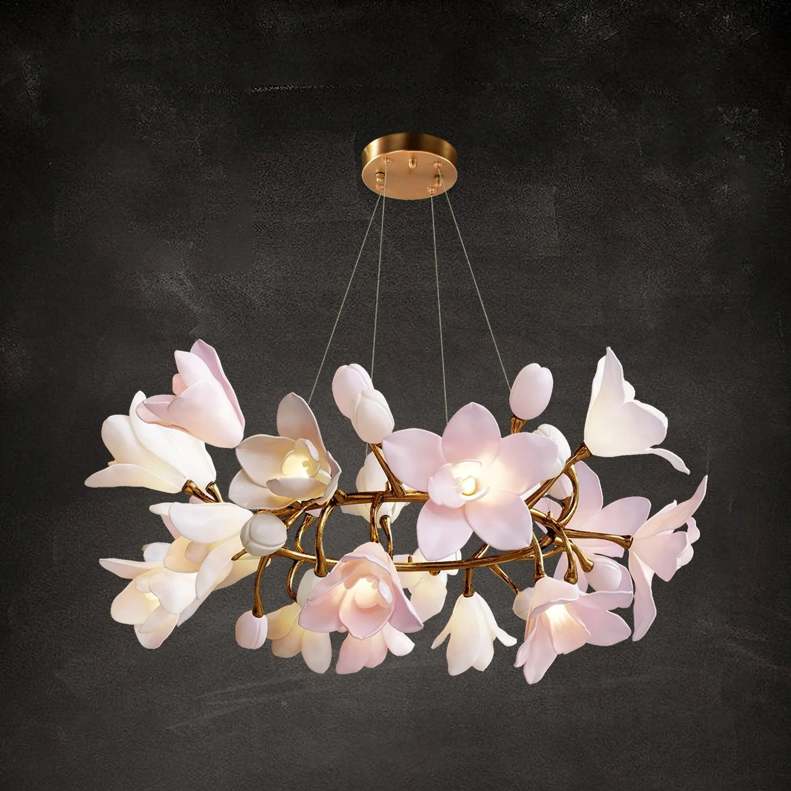 Lustra Chandelier Brass Ceramic Blossom - Image 3