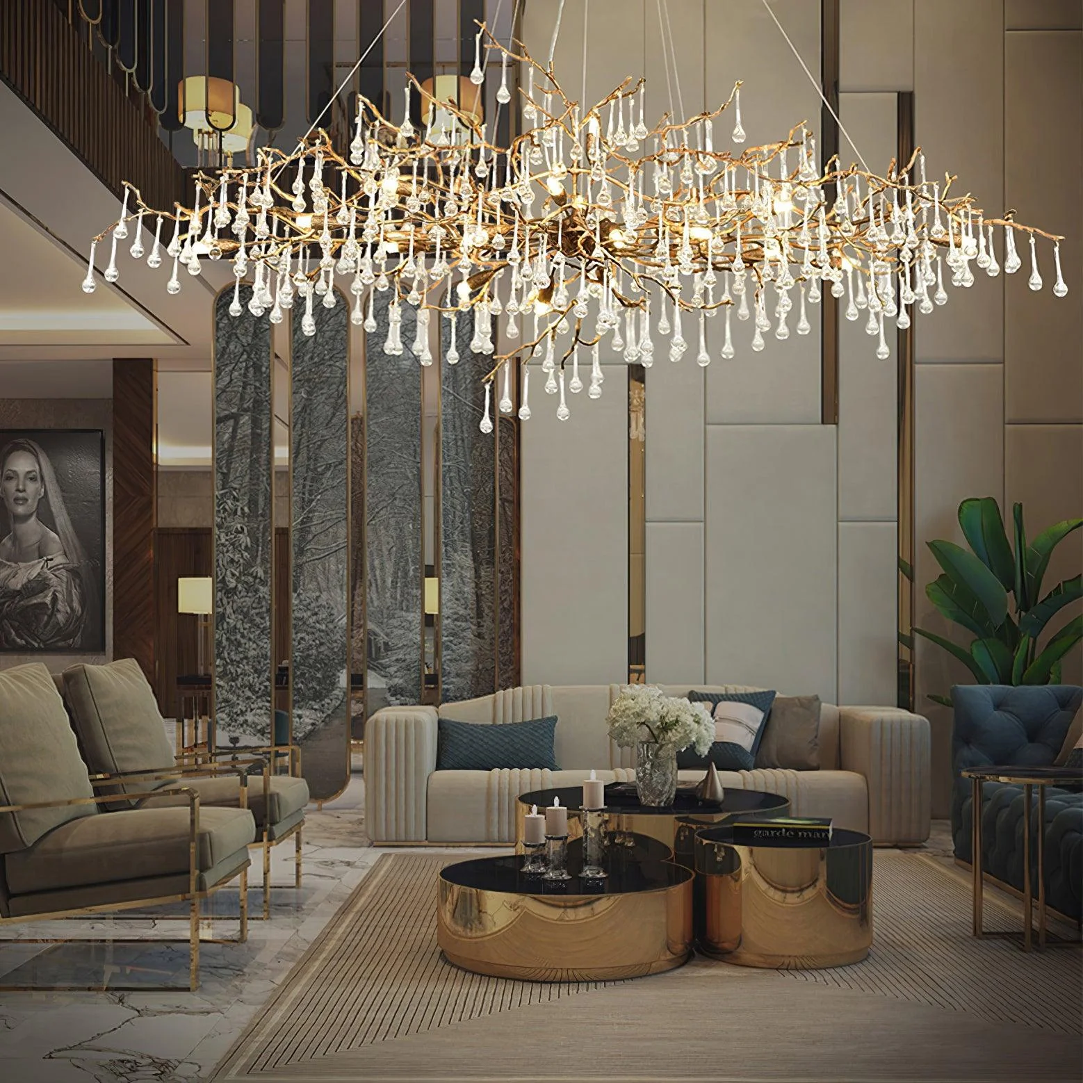 Lustra Chandelier Brass Crystal Branch - Image 33