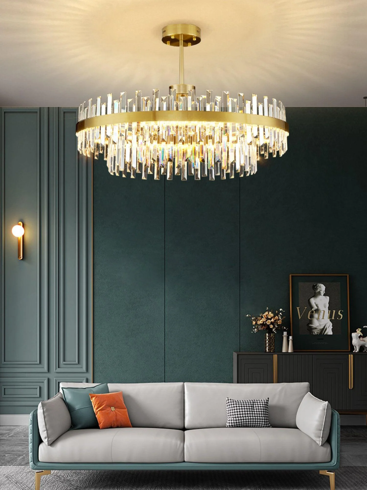 Lustra Chandelier Brass Crystal Drum Elegant - Image 16