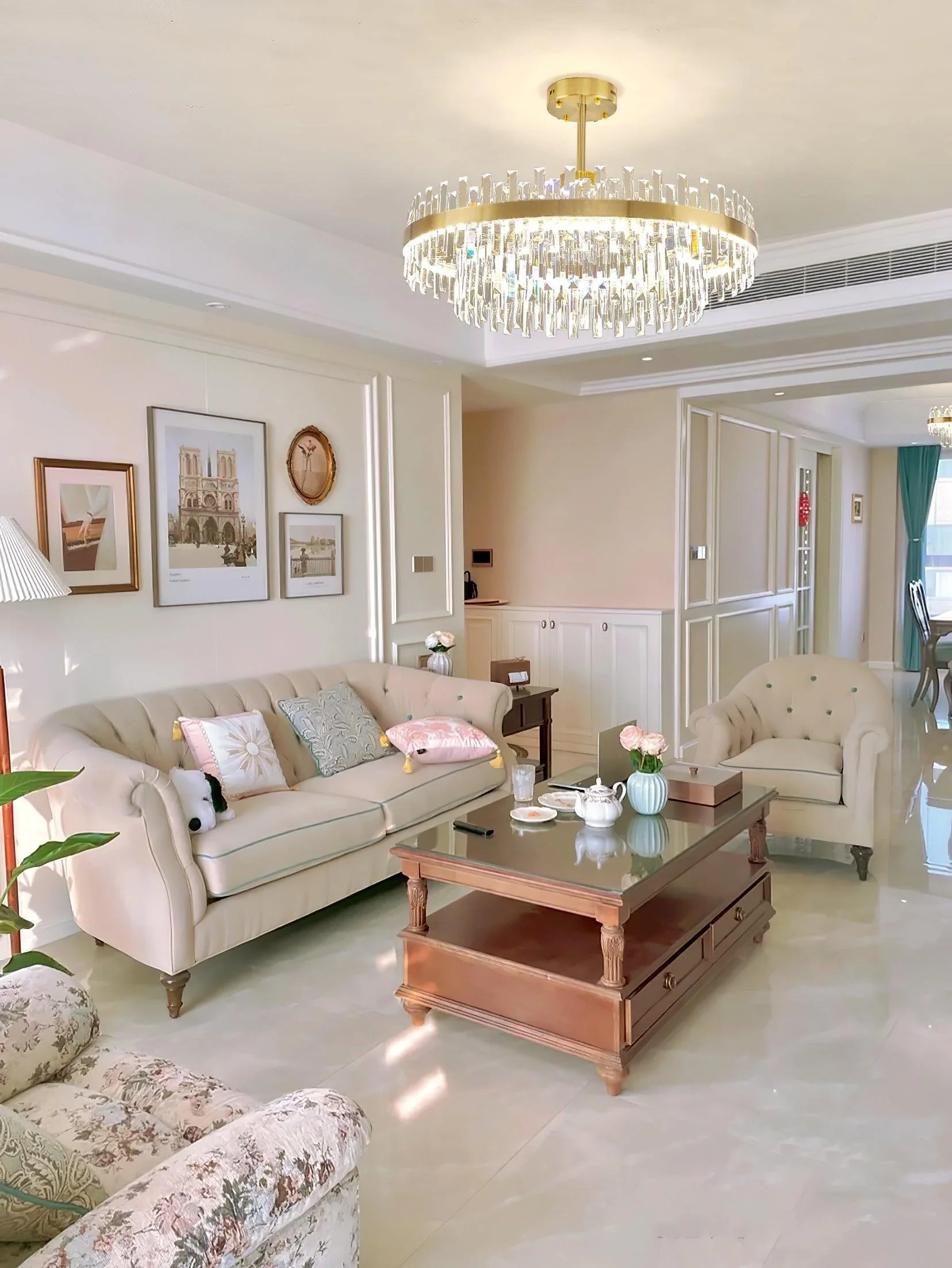 Lustra Chandelier Brass Crystal Drum Elegant - Image 28