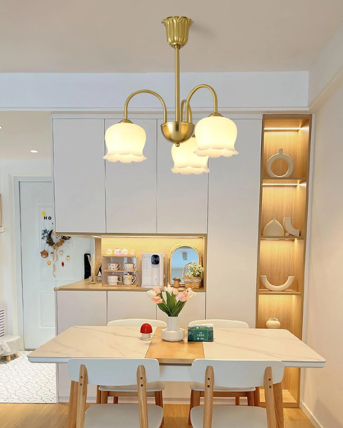 Lustra Chandelier Brass Elegant Curved Arm - Image 10