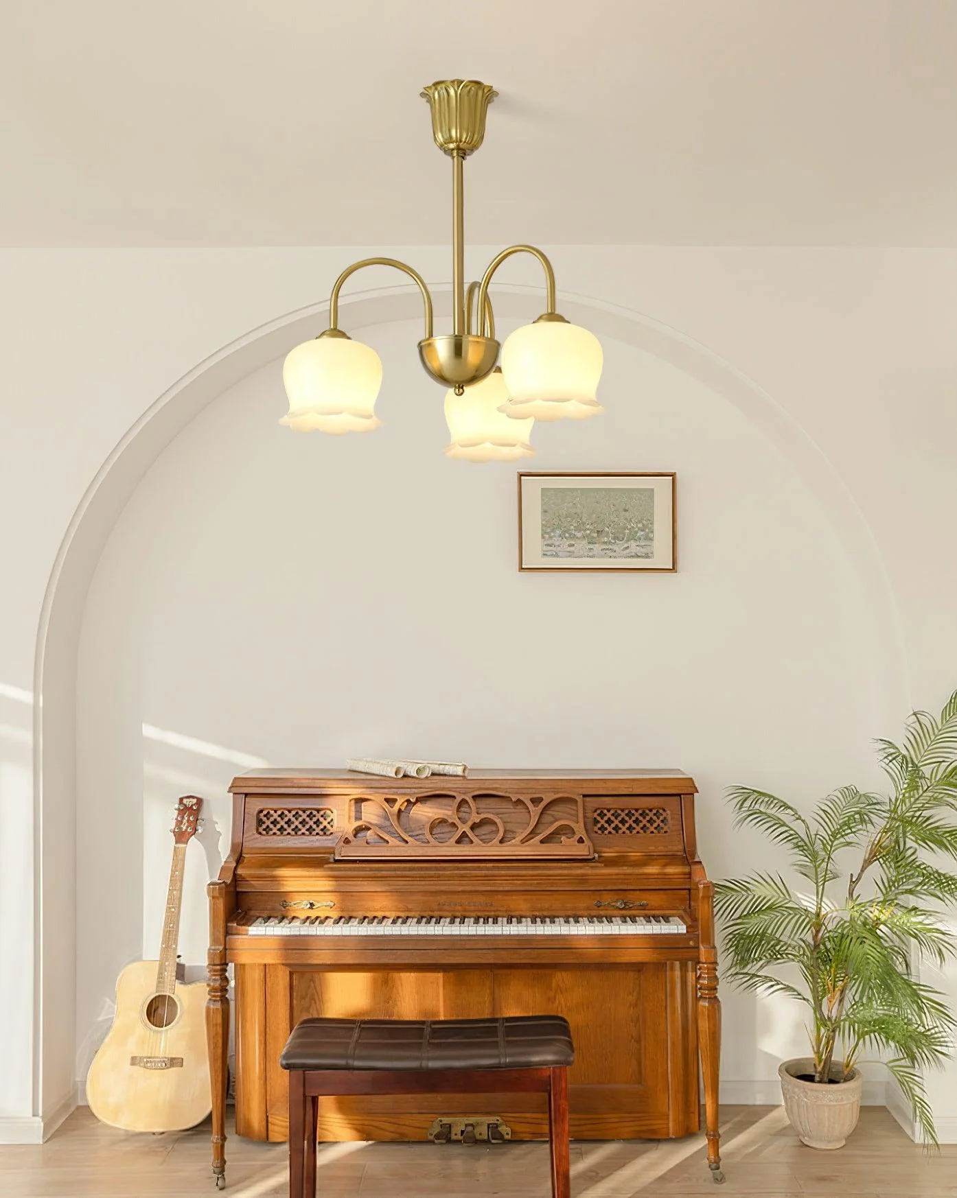 Lustra Chandelier Brass Elegant Curved Arm - Image 11