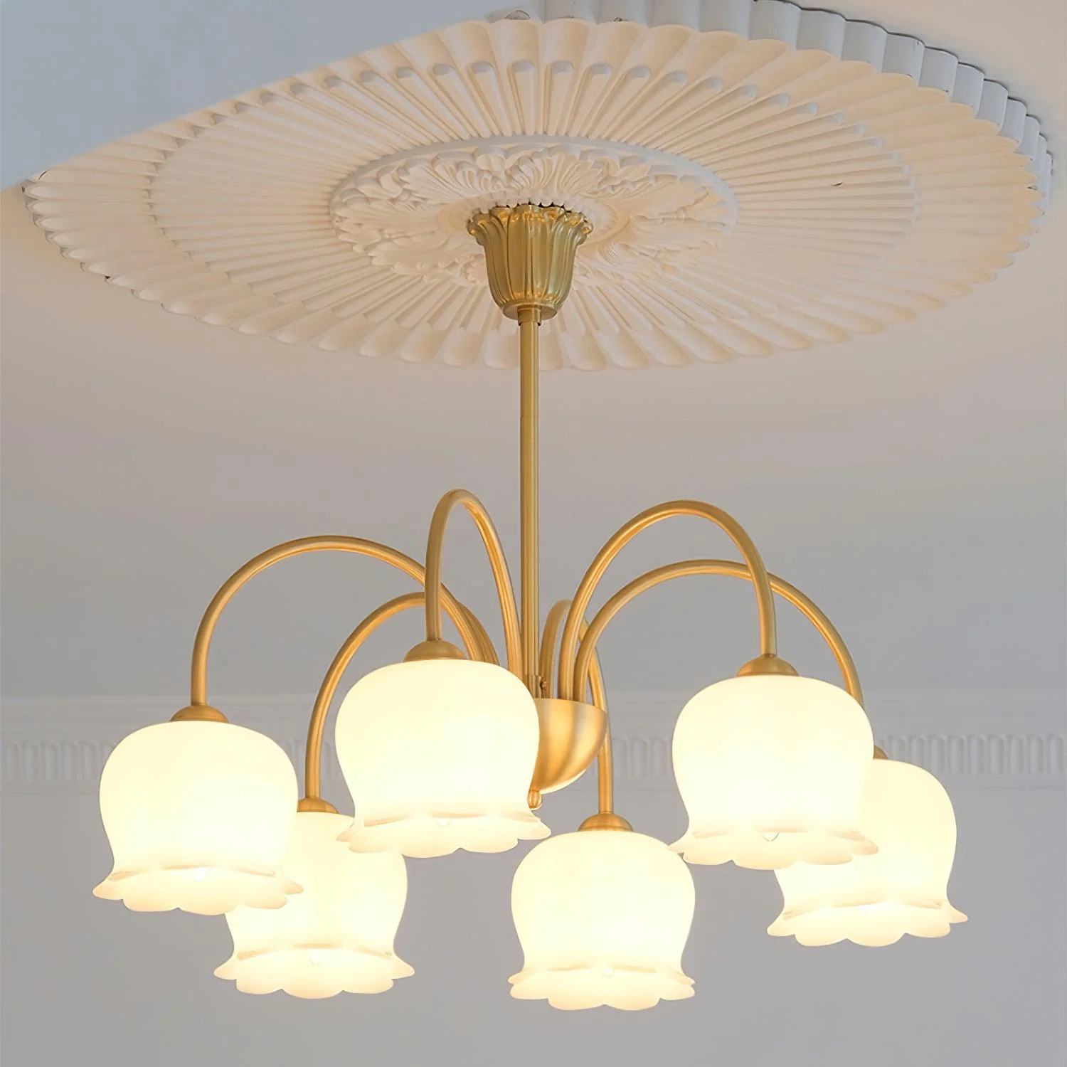 Lustra Chandelier Brass Elegant Curved Arm - Image 12