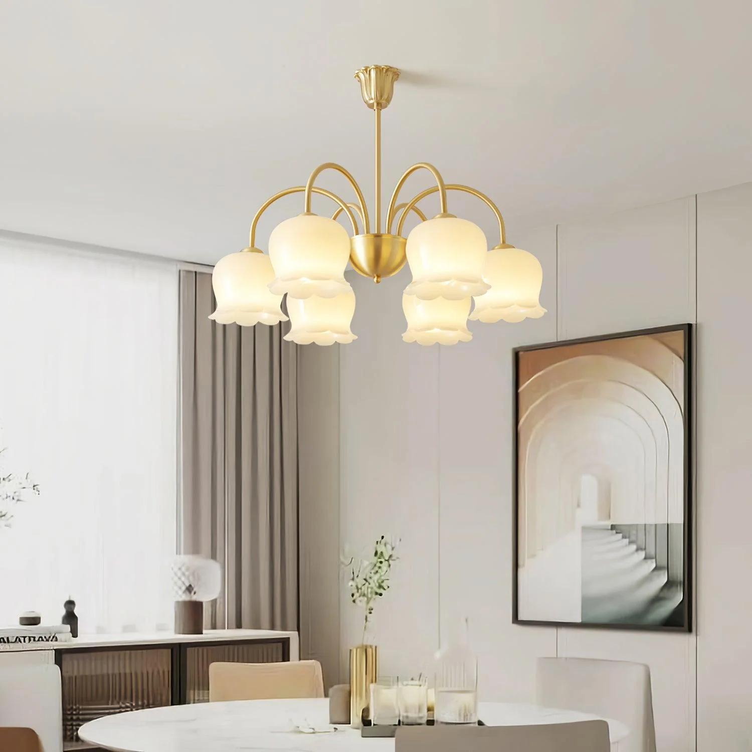 Lustra Chandelier Brass Elegant Curved Arm - Image 26