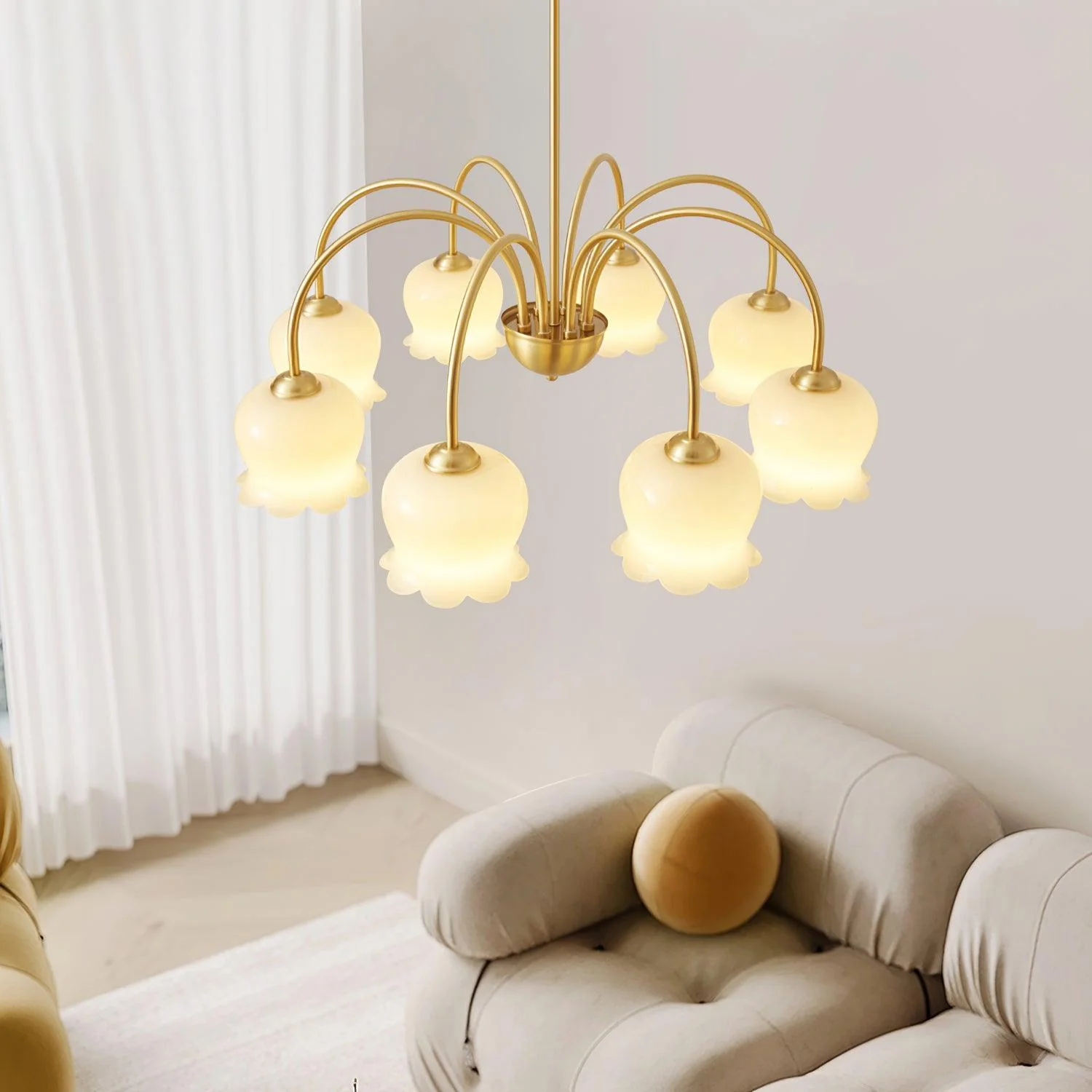 Lustra Chandelier Brass Elegant Curved Arm - Image 30