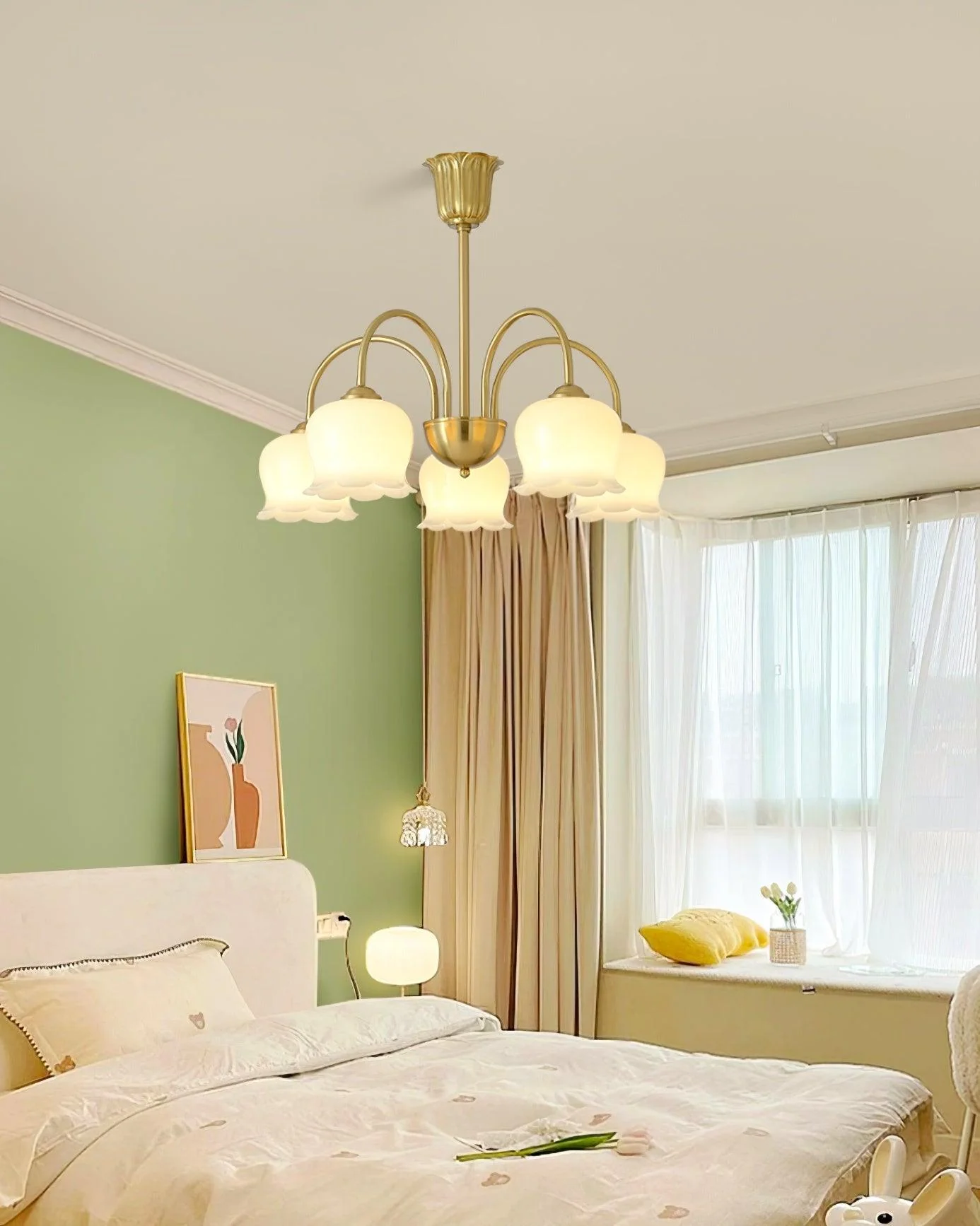 Lustra Chandelier Brass Elegant Curved Arm - Image 7