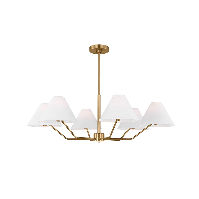 Lustra Chandelier Brass Fabric Cone Shades Modern - Image 10