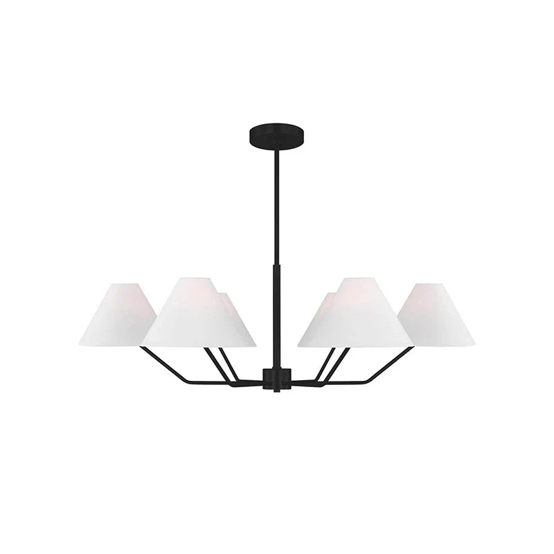 Lustra Chandelier Brass Fabric Cone Shades Modern - Image 11