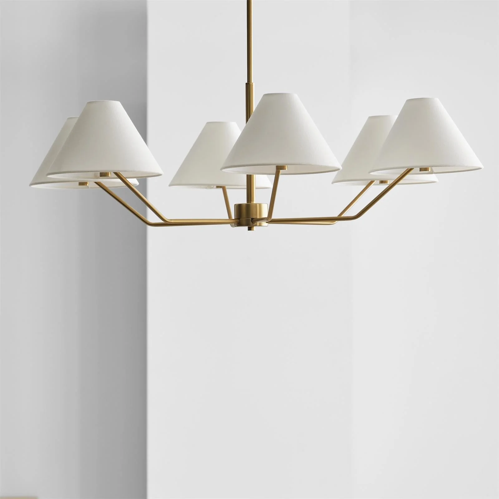 Lustra Chandelier Brass Fabric Cone Shades Modern - Image 15