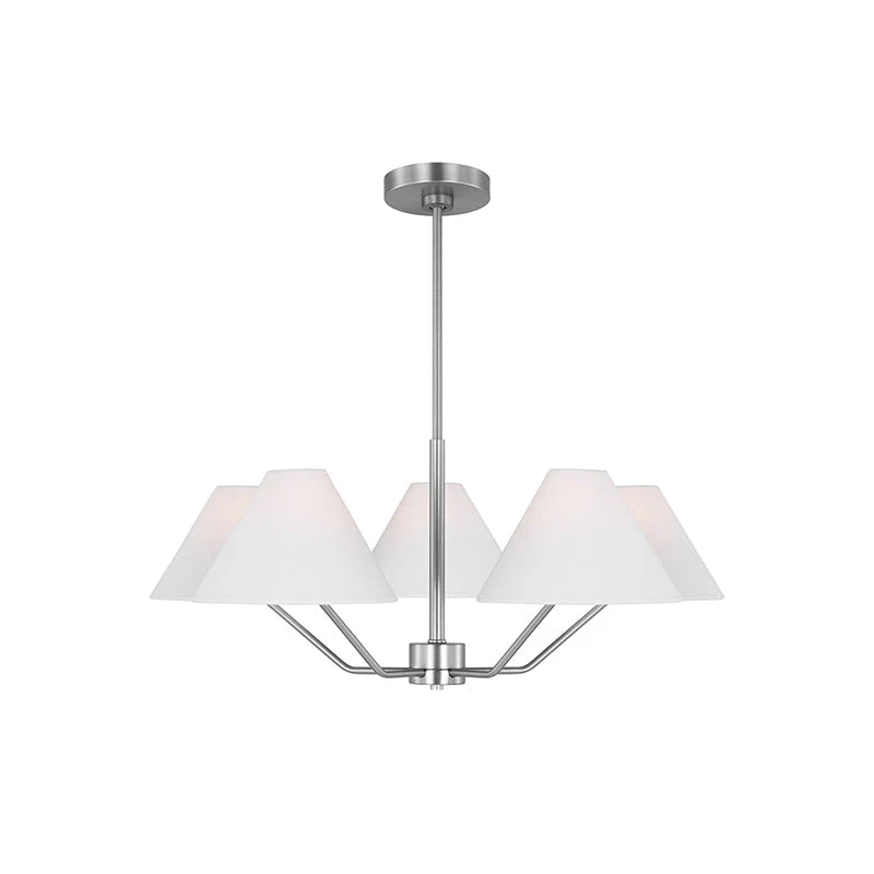Lustra Chandelier Brass Fabric Cone Shades Modern - Image 24