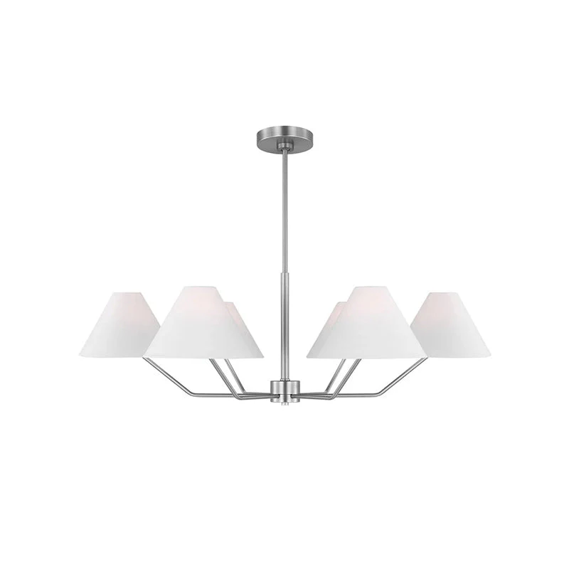 Lustra Chandelier Brass Fabric Cone Shades Modern - Image 25