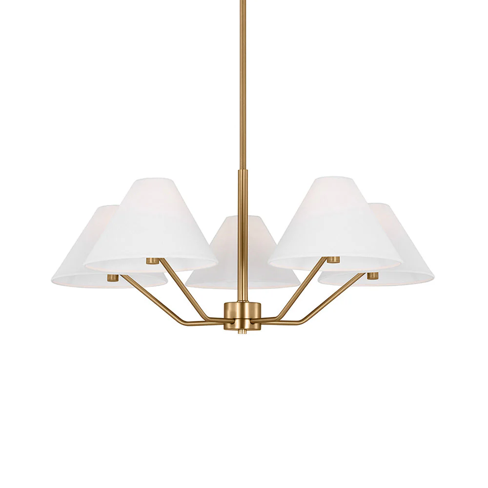 Lustra Chandelier Brass Fabric Cone Shades Modern - Image 26