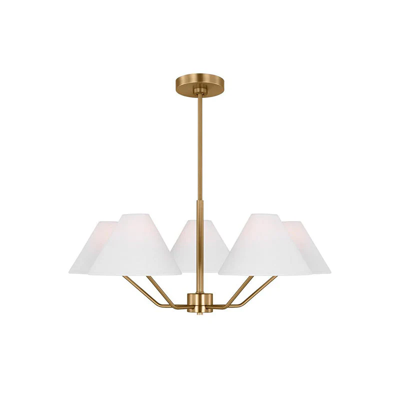 Lustra Chandelier Brass Fabric Cone Shades Modern - Image 27