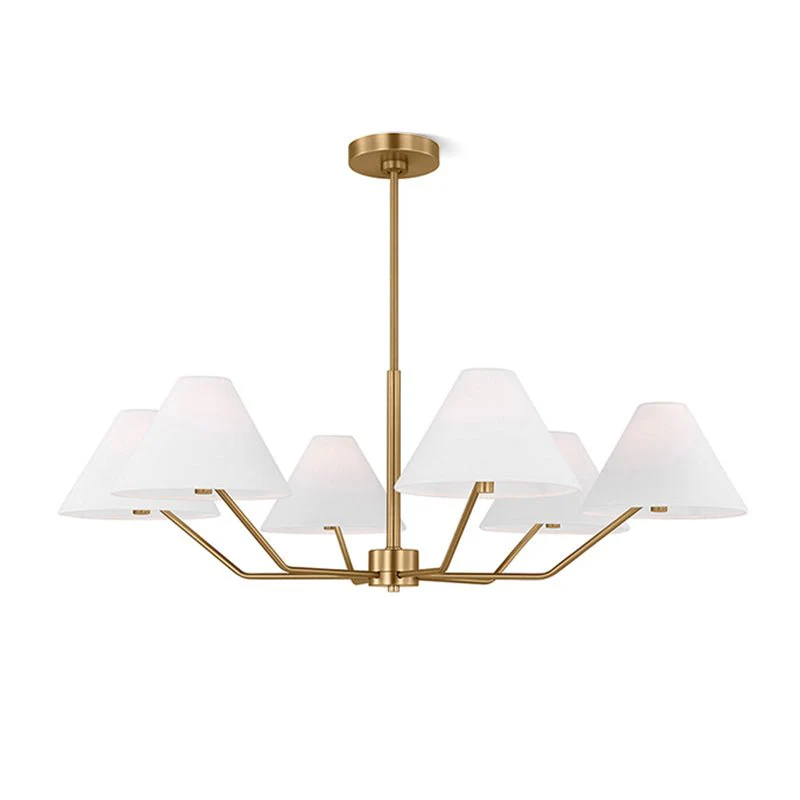 Lustra Chandelier Brass Fabric Cone Shades Modern - Image 6