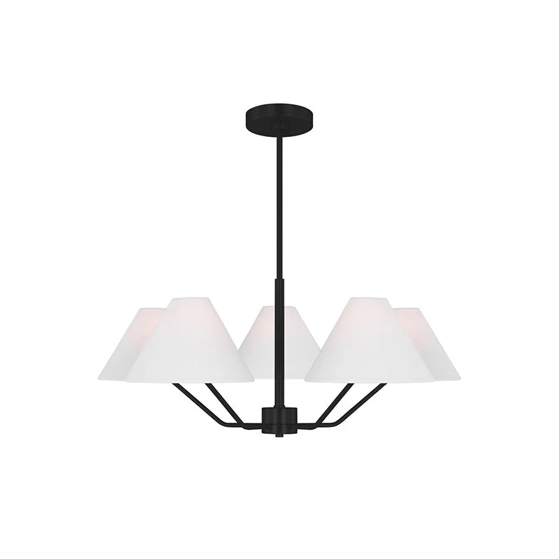 Lustra Chandelier Brass Fabric Cone Shades Modern - Image 8