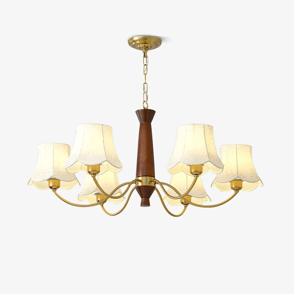 Lustra Chandelier Brass Fabric Curved Arms