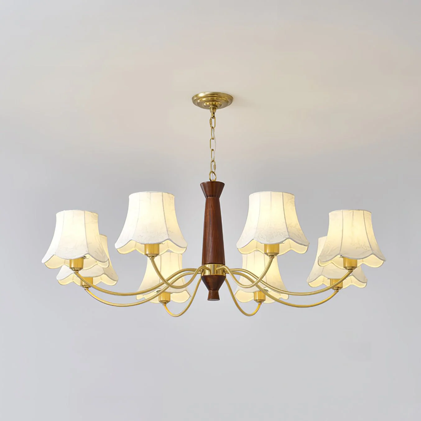 Lustra Chandelier Brass Fabric Curved Arms - Image 10